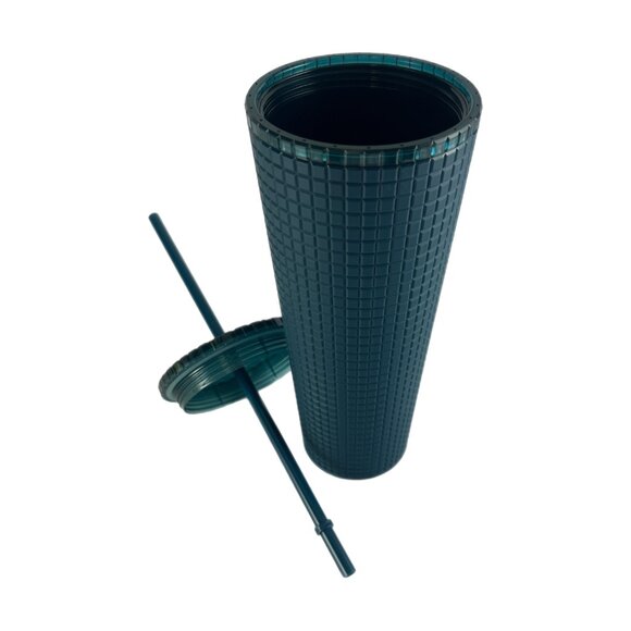 Starbucks 2023 Dark Teal Grid Soft Touch Venti 24oz Cold Cup EUC w/Original Tag - Picture 3 of 6